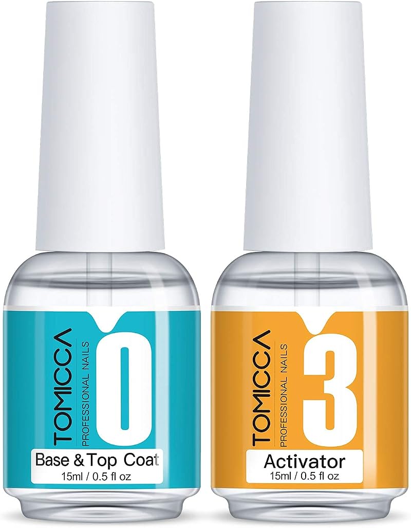 TOMICCA Dipping Top & Base Coat and Activator 15ml Set for Dip Powder