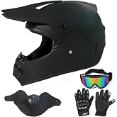LASFRE Dirt Bike Helmets Black Fullface DOT Motorcycle E Bike ATV Helmet | Motocross Off-Road Street Helmet with Goggles Gloves Mask
