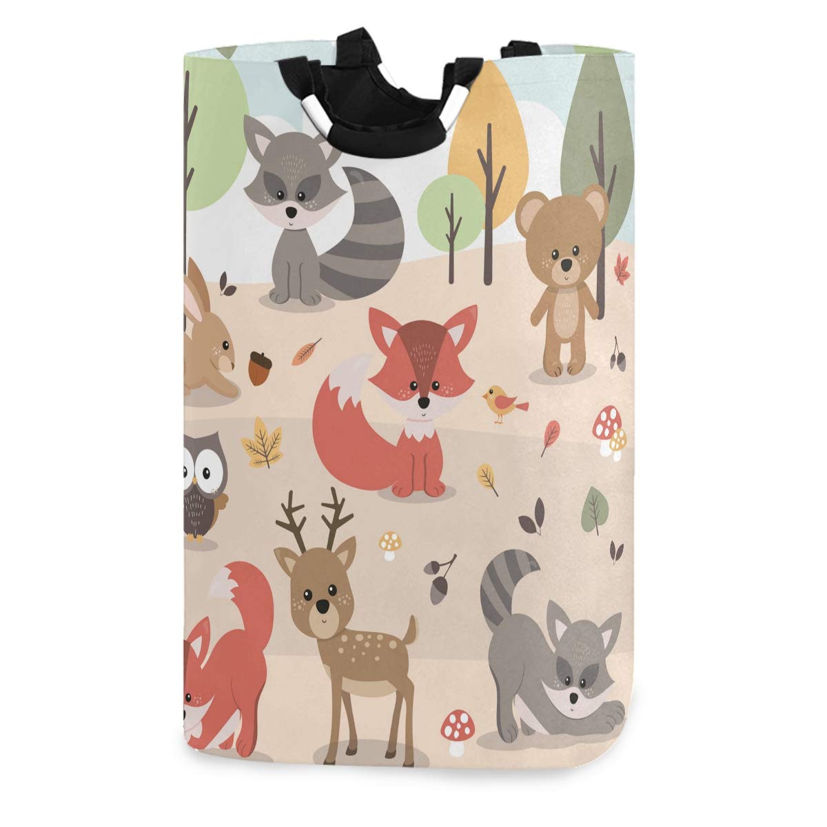 Mnsruu Cute Woodland Forest Animals Deer Rabbit Bear Fox Raccoon Bird Owl Pop-Up Laundry Hampers,Waterproof and Foldable Laundry Bag for Storage Dirty Clothes Toys¡­