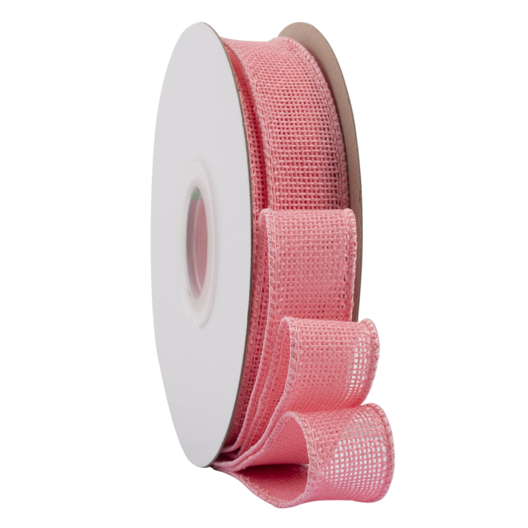 Ribbonitlux Pink Burlap Wired Ribbon, 25mm x 18 Meters, Wired Edge Burlap Ribbon for Gift Wrapping, Big Bow, Wreath, and Christmas Tree Decoration