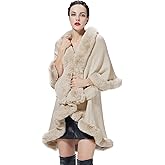 SUFCOMOU Winter Poncho Shawl Wrap Women Cape Faux Fur Trim Coat Sleeveless Cardigan Dressy Cloak