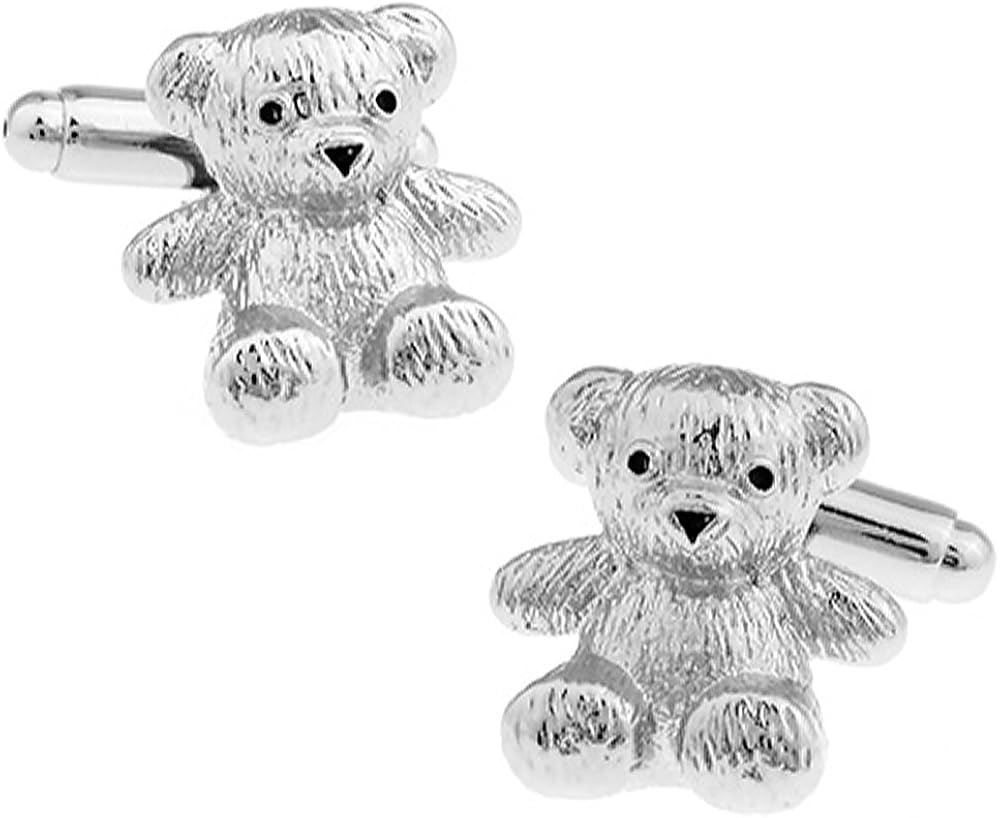 Teddy Bear Cufflinks for Men - Animal Design, Silver