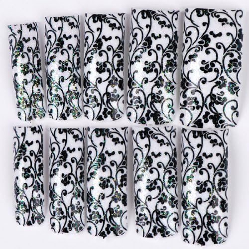 70pcs Glitter White Flower Acrylic False French Nail Tips