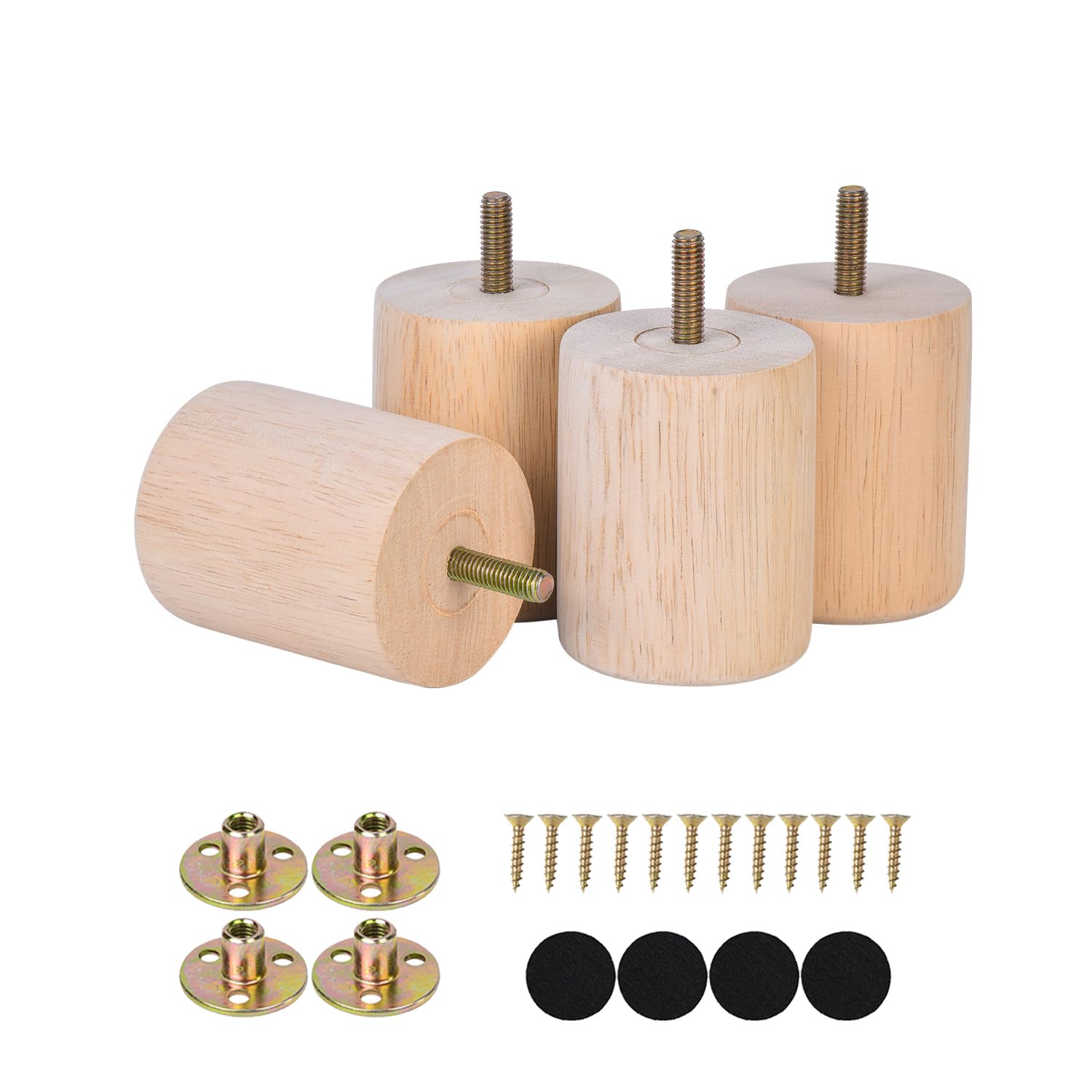 Photo 1 of Maricome 3 inch Unfinished Wooden Furniture Legs Set of 4 Predrilled M8 Bolt, Wood Replacement Feet with Mounting Nuts and Screws for Dresser Ottoman Cabinets Chair