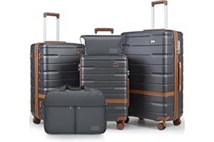 NEISIA Luggage Sets 5 Piece Luggage Sets Lightweight Hard Shell Suitcases with Spinner Wheels for Family Travel - Durable PC+ABS Material Carry On Luggage (Gray)