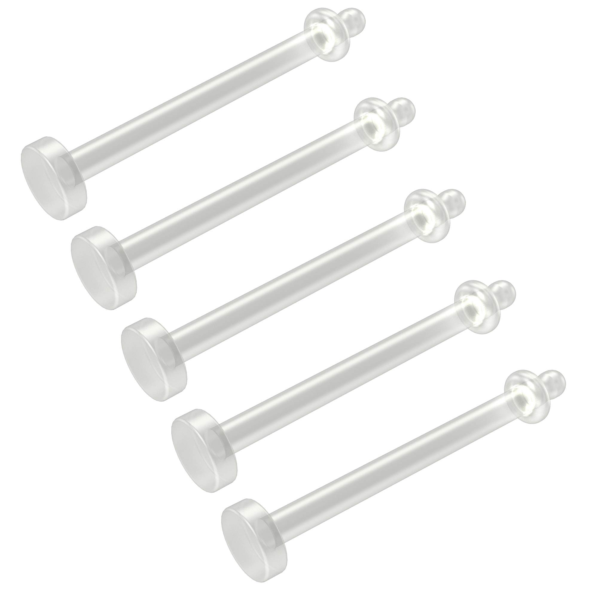 5pc 14g 1.6mm Tongue Bar Retainer Keeper Ring Flexible Bioflex Clear Plastic Bioplast Flat Bending Keepers