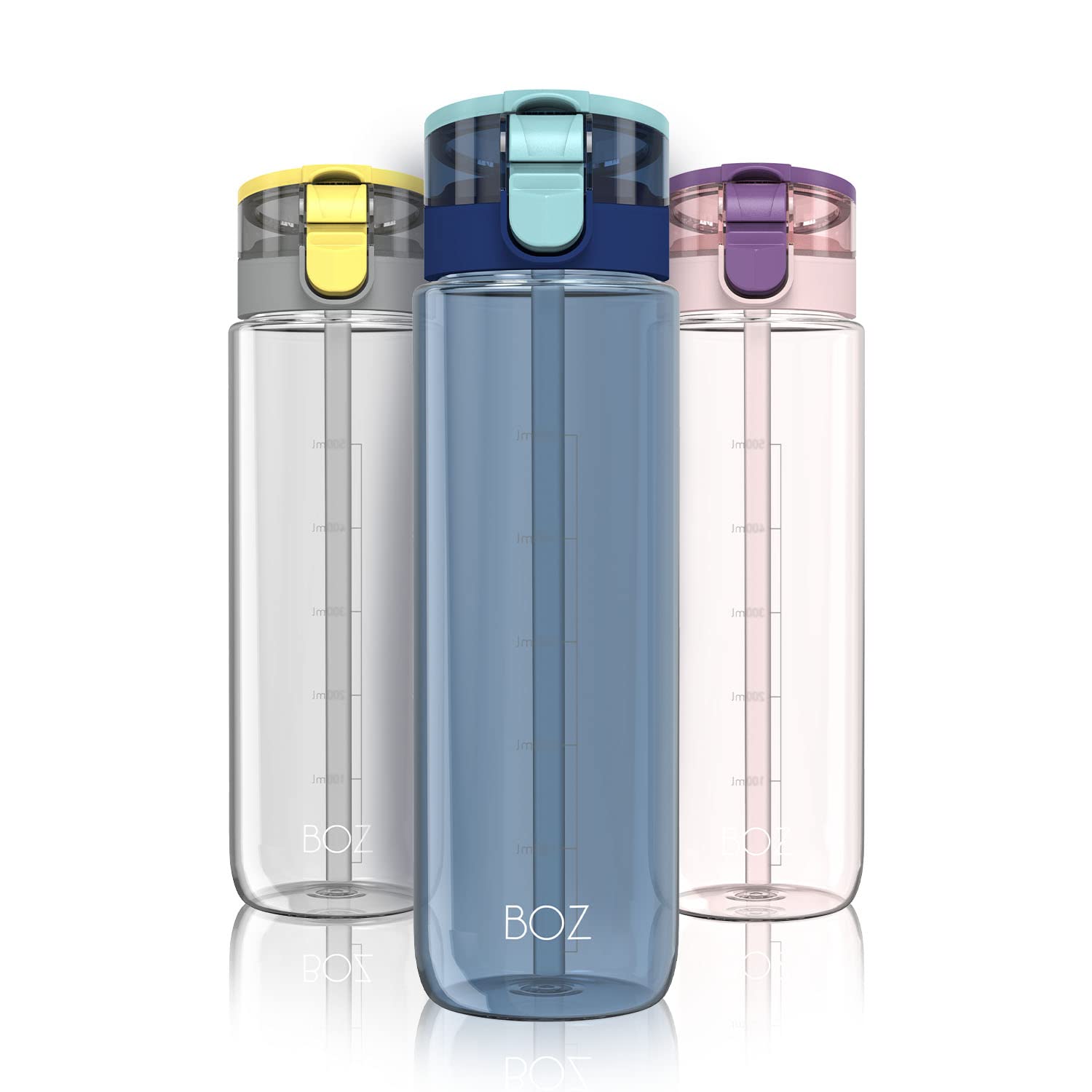 BOZ BPA Free Plastic Water Bottle with Straw Lid, 600 mL / 20oz, Leak Proof Travel Bottle, For Gym, Hiking, Bicycle, Workout, with Easy Carry Handle (Blue)