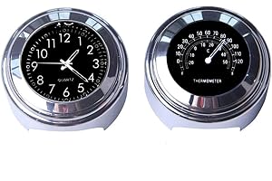 MASO 2pcs 7/8 Inch Motorcycle Handlebar Clock and Thermometer Universal Waterproof Motorcycle Handlebar Clock (Black)