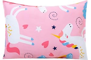 Cottonblue Toddler Pillow Set with Organic Cotton Pillowcase, Pink Unicorn, 14x19 inches, Machine Washable