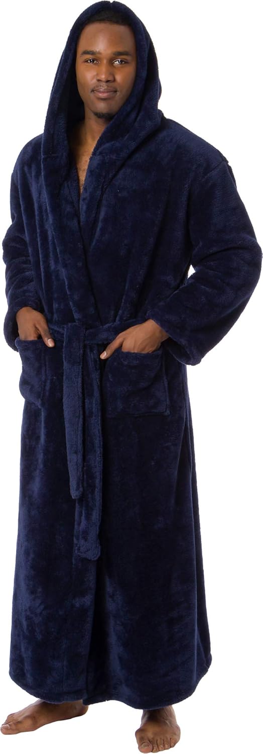 Ross Michaels Mens Luxury 400gsm Hooded Long Robe - Full Length Plush Big & Tall Bathrobe at  Men’s Clothing store