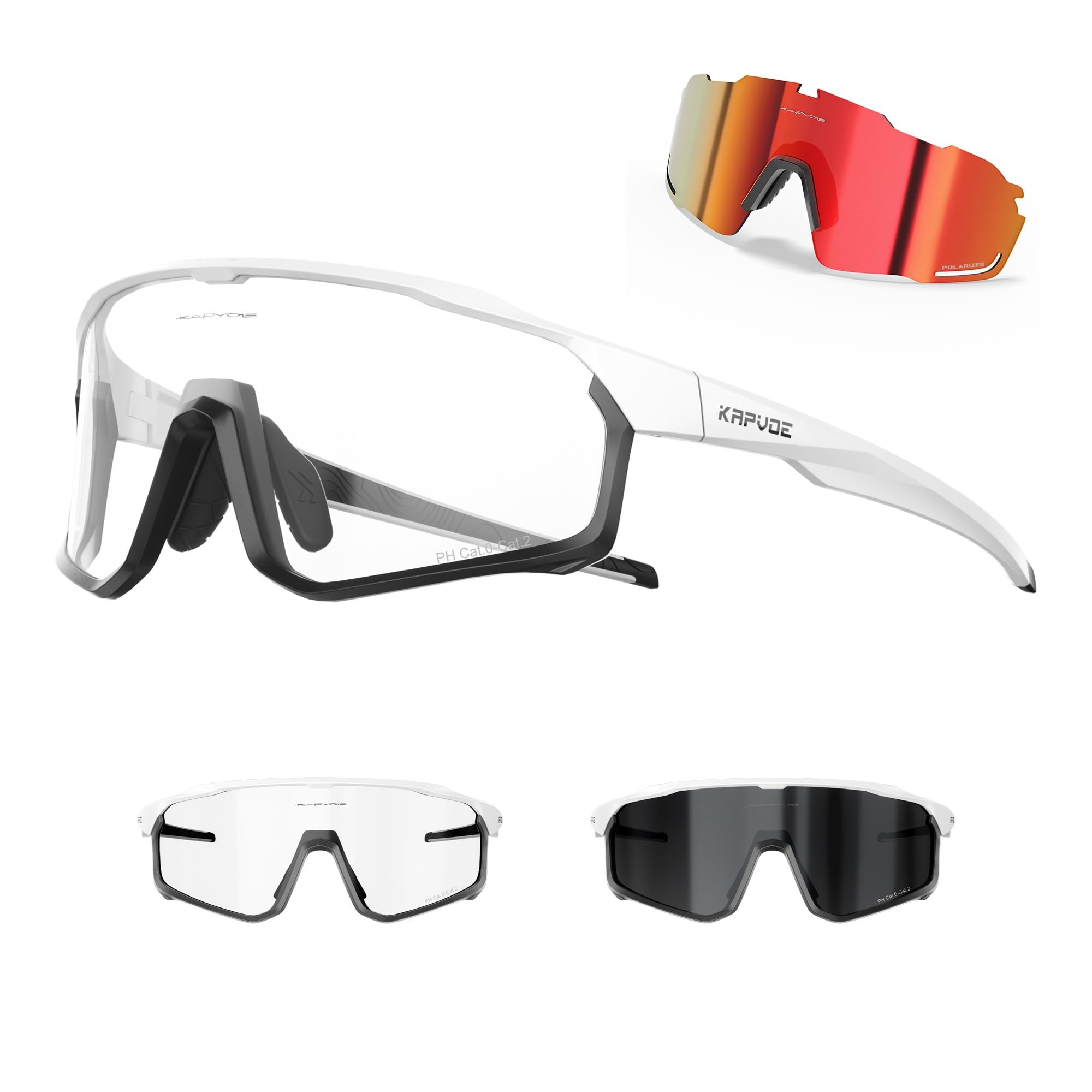 KAPVOE Cycling Glasses Polarized Photochromic Interchangeable Sports Sunglasses Clear UV400 Protection Women Men Bike Goggles Running MTB Bicycle Fishing Riding Golf Driving Hiking Glass Cycle