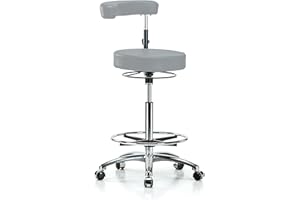 PERCH CHAIRS & STOOLS Perch Chrome Rolling Dental Stool Adjustable Height with Procedure Arm and Foot Ring for Hardwood or Tile Floors, Counter Height (Gray Vinyl)