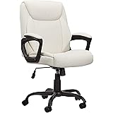 Amazon Basics Classic Puresoft PU Padded Mid-Back Office Computer Desk Chair with Armrest - Cream, 26"D x 23.75"W x 42"H