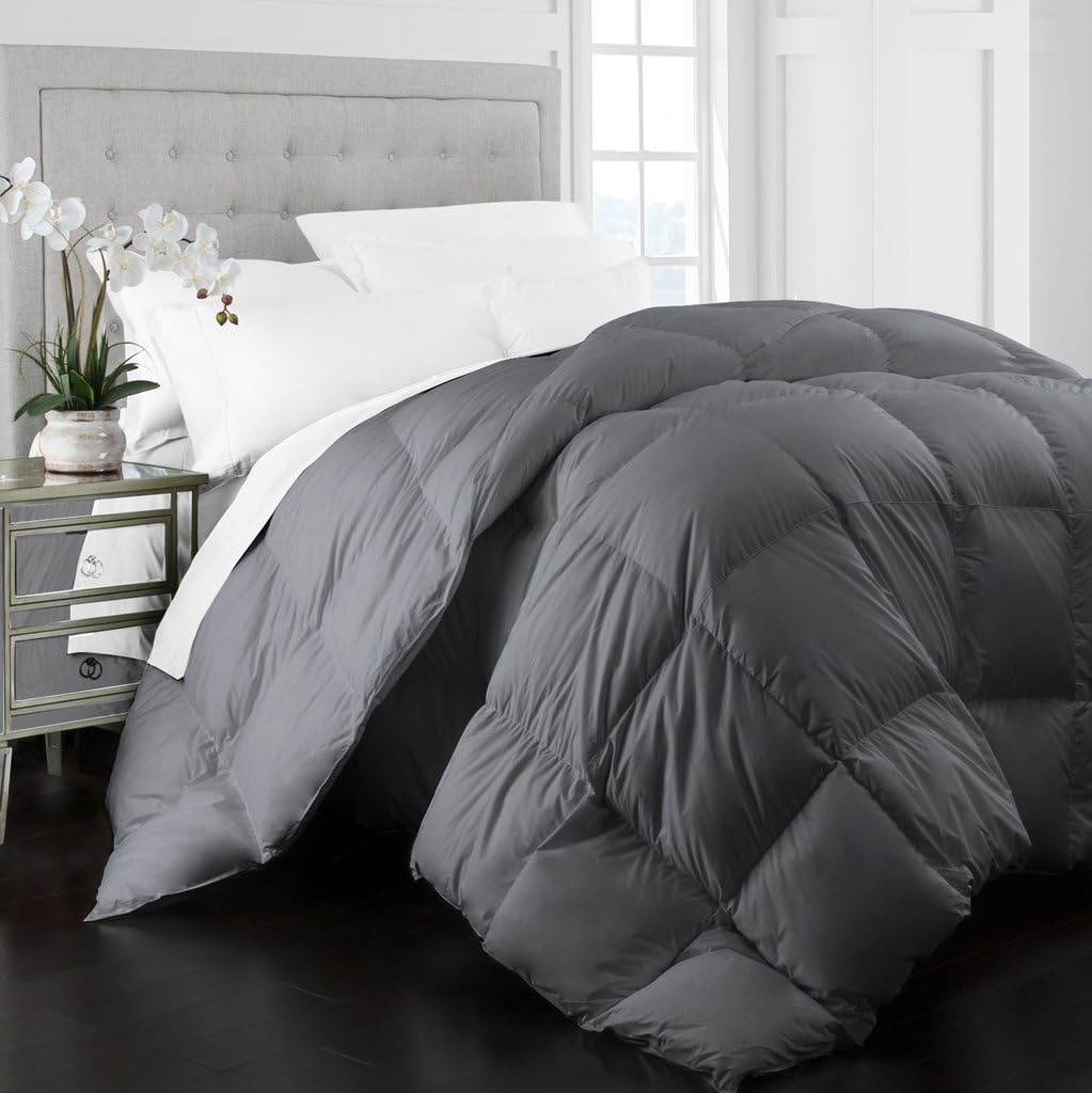 Beckham Hotel Collection 1400 Series Egyptian Quality Cotton Goose Down Alternative Comforter - 750 Fill Power - Premium Hypoallergenic All Season Duvet - King/Cal King - Gray