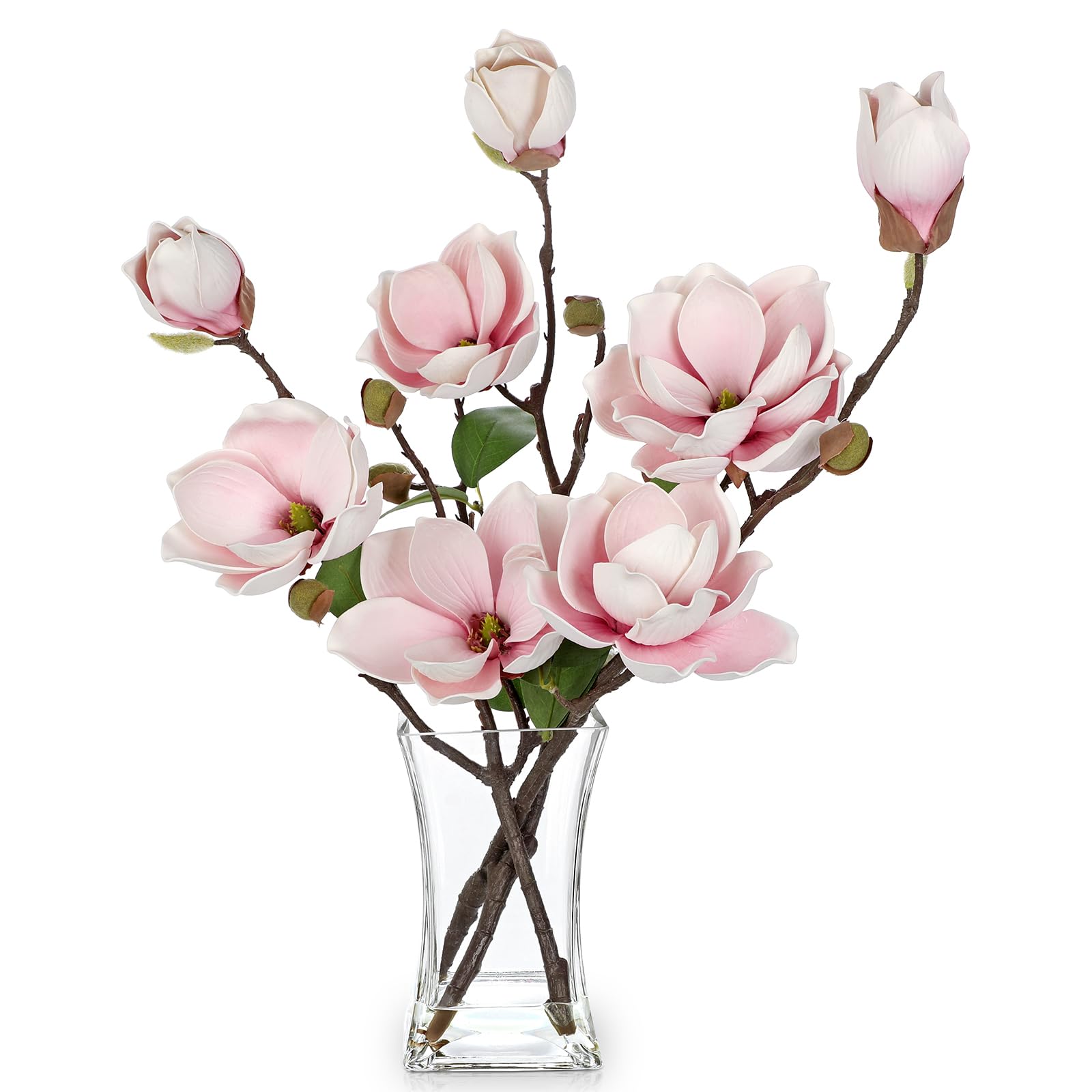 Photo 1 of ******** see notes ******Briful Artificial Magnolia Flower Arrangement with Glass Vase, 18.5in Pink Faux Magnolia Flowers Fake Floral Centerpiece for Eleglant Home Office Room Table Shelf Décor