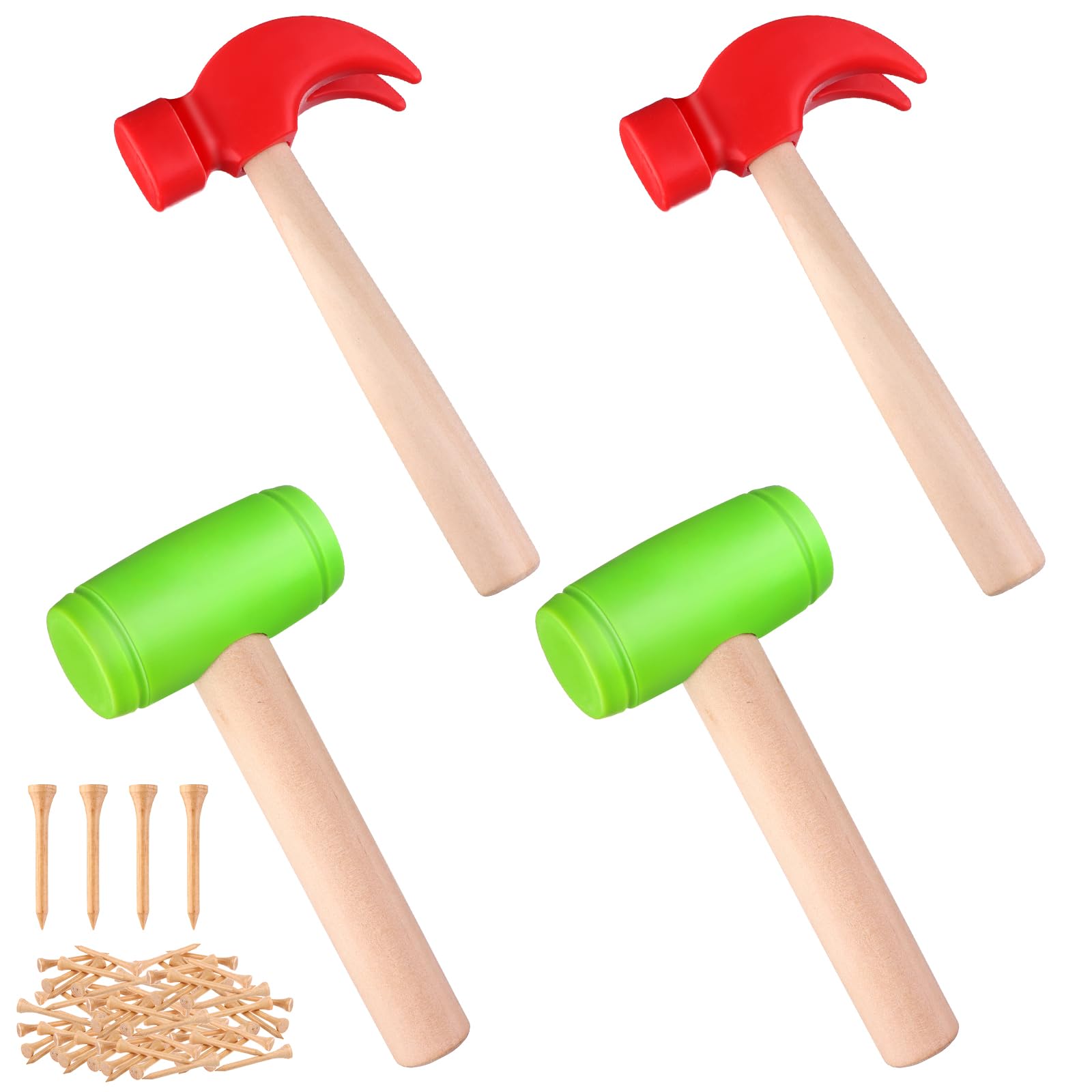 4Pcs Hammer Toys with 40Pcs Small Wooden Hammer Simulation Fake Hammerr Maintenance Tools,Toy Hammerss Plastic Toddler Claw Hammer-s Portable Toys Pretend Play Fake Mallet Hammers for Boys Girls