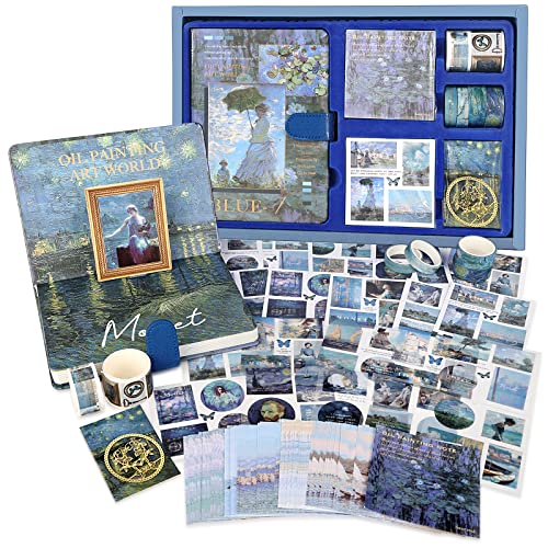 Draupnir Large Aesthetic Scrapbook Kit, Vintage Oil Painting Bullet Junk Journal Kit with Scrapbook Supplies, B6 Notebook with Full Color Inner Pages DIY Scrapbook Gift for Girl Kid - Water Lily Pond