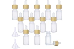 MODOWEY 12Pcs 10ml Frosted Glass Dropper Bottles, Eco-friendly Essential Oil Bottles With Eye Dropper and Bamboo Lids, Refillable Essence Liquid Cosmetic Containers and 2 Pieces Funnel (10ML)