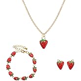 ownmysty Strawberry Earrings/Necklace/Bracelet Cute Strawberry Trendy Jewelry Birthday Gifts for Women Graduation Gift Strawberries Stuffs Fruit Accessories Gifts for Her