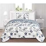 Great Bay Home 3 Piece Quilt Set with Shams. Soft All-Season Microfiber Bedspread Featuring Attractive Seascape Images. Machine Washable. The Catalina Collection Brand. (Twin, Navy)