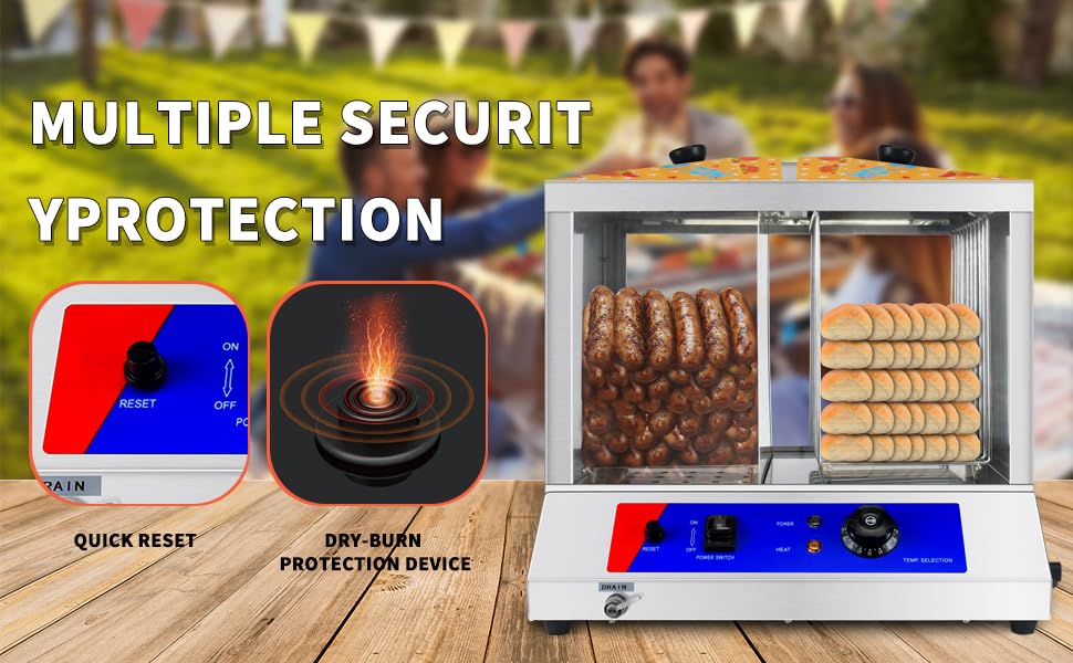 NJTFHU Hot Dog Steamer 36L Hot Dogs Buns Steamer for 100 Hot Dogs & 50 Electric Bun Warmer Cooker with Thickened Tempered Glass Stainless Steel
