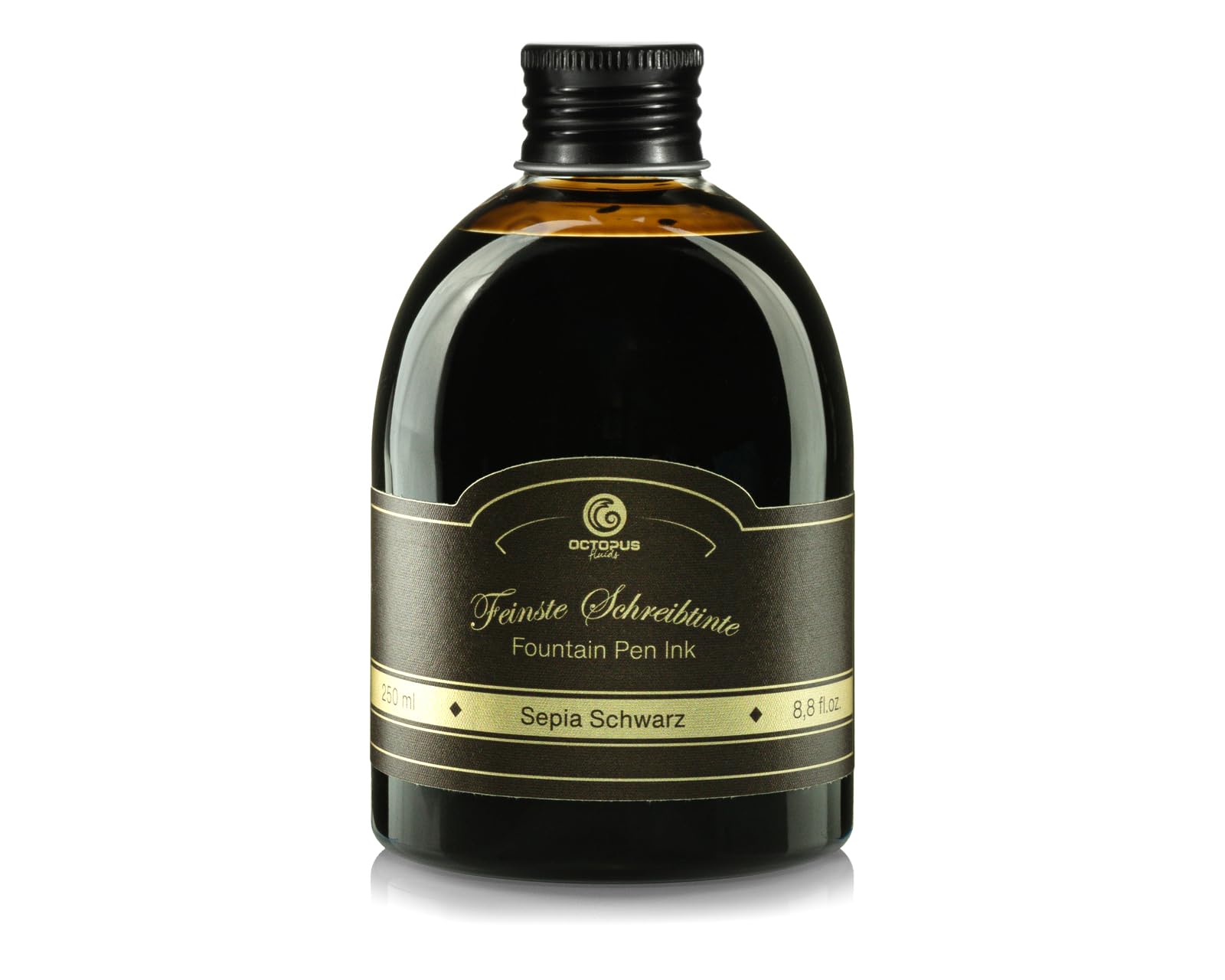 Fountain Pen Ink in Practical Refill Bottle, Writing Ink for Fountain Pen, Fountain Pen Ink, Calligraphy Ink in Sepia Black 250ml