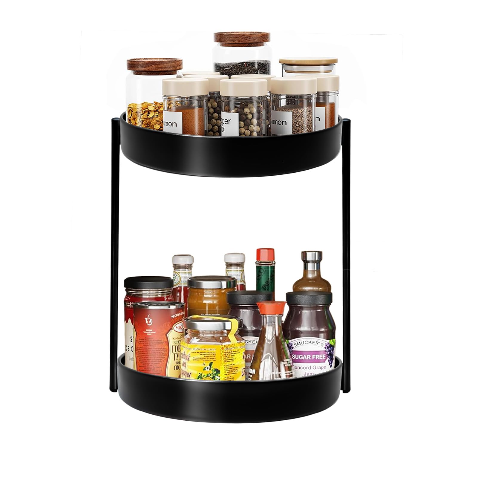 Photo 1 of 2 Tier Metal Lazy Susan Organizer, 12 Inch Rotating Turntable Double Lazy Susans for Cabinet Kitchen Bathroom, Anti-Rust Two Tiered Spinner Tray Carousel Organizer for Spice Rack Countertop Black