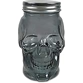 Circleware 7452 Skull Face Glass Mason Jars with Silver Lid, Heavy Base Beverage Drinking Cups Glassware for Water, Beer, Juice Bar Novelty Halloween Decorations Gift, 16 oz., Smoke