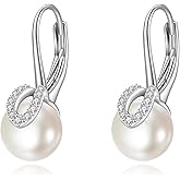 POPLYKE Pearl Earrings for Women Sterling Silver Leverback Earrings Elegant Jewelry Gift for Women