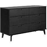 Walker Edison Sloane 6-Drawer Groove Handle Solid Pine Wood Dresser, 52 Inch, Black