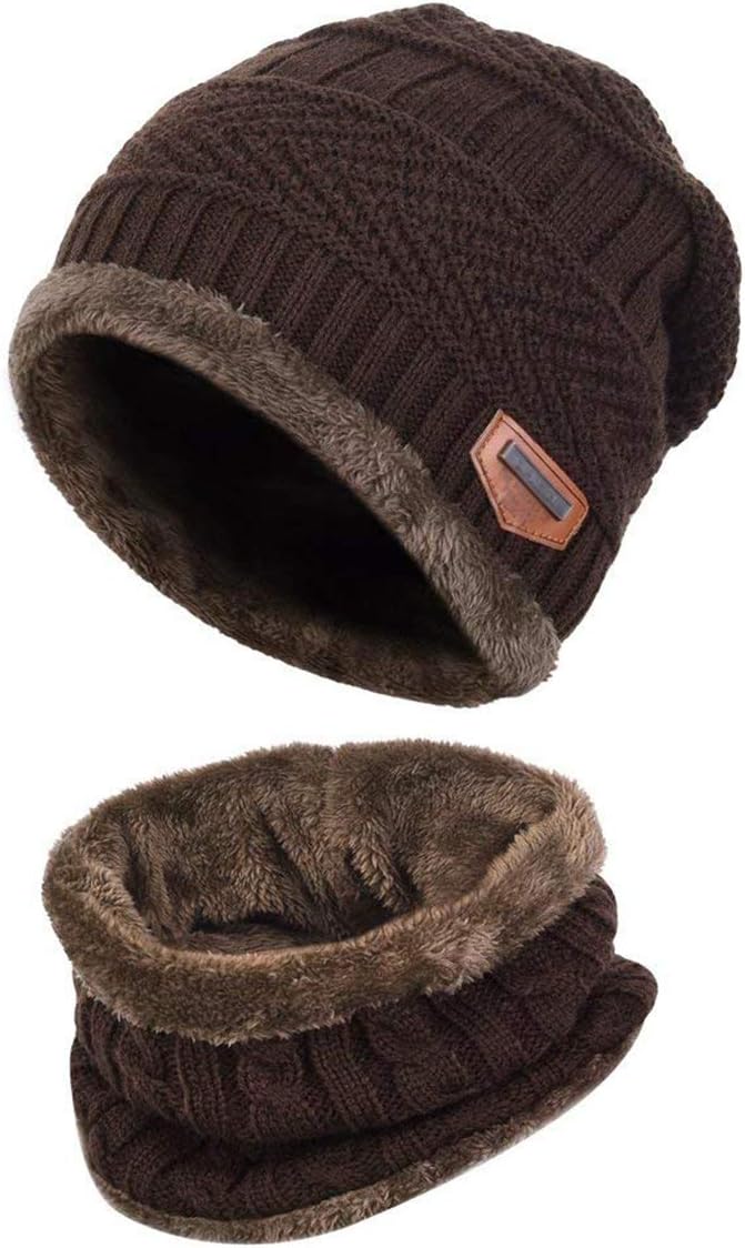 HIDARLING Warm Knitted Hat and Circle Scarf Skiing Hat with Fleece Liner Outdoor Sports Hat Sets for Men & Women