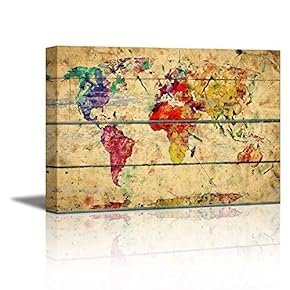 Abstract Colorful World Map on Vintage Wood Background