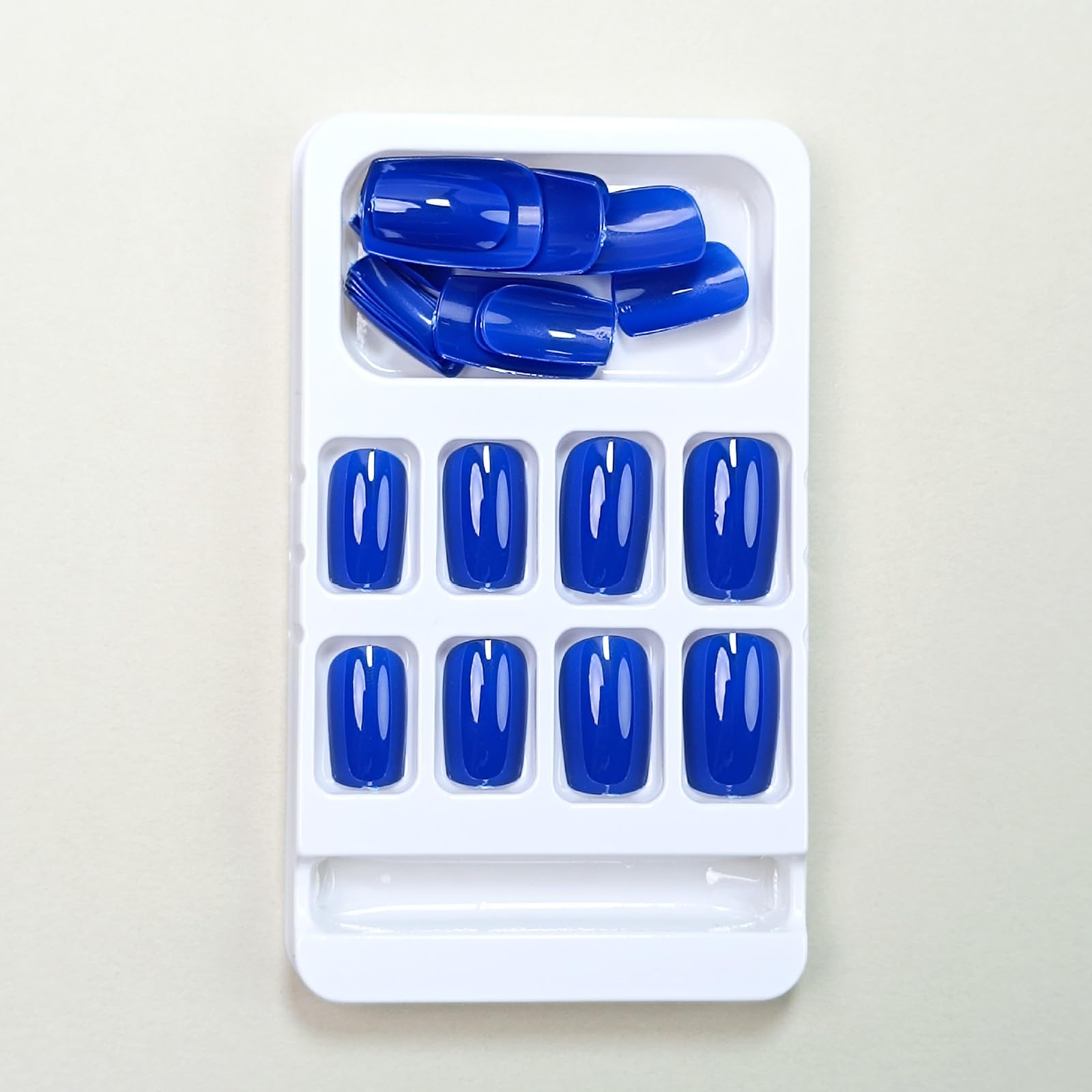 Royal Blue Press on Nails Short Square Fake Nails Glossy Chrome Glue on Nails Solid Dark Blue Color Acrylic Nails Press on Reusable Artificial False Nails Set for Women Girls 24Pcs - Image 5