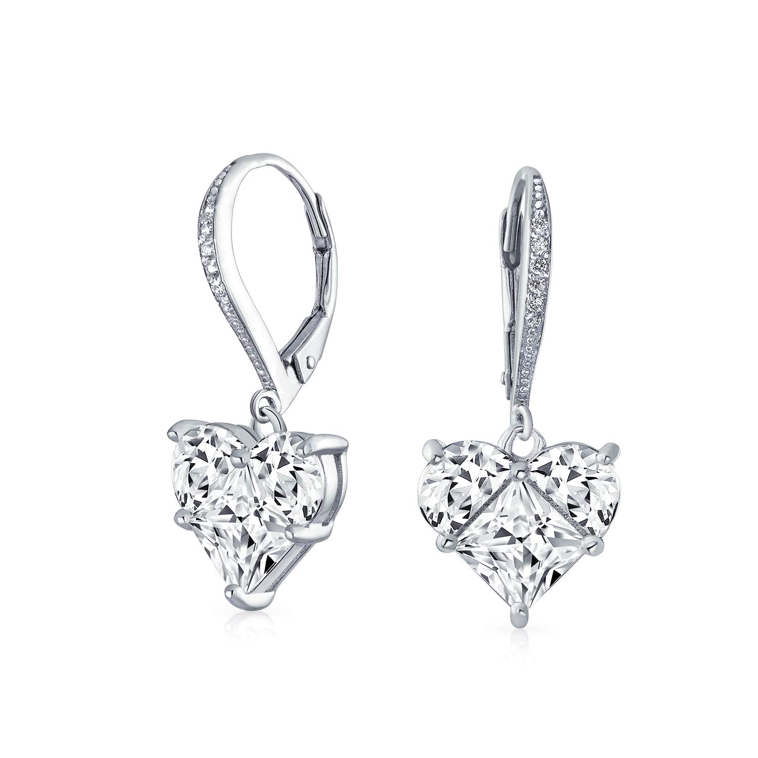 Bridal Anniversary Wedding Romantic 4CT AAA CZ Heart Shaped Cubic Zirconia Dangle Lever back Earrings For Women Girlfriend Invisible Cut .925 Sterling Silver โ image 1