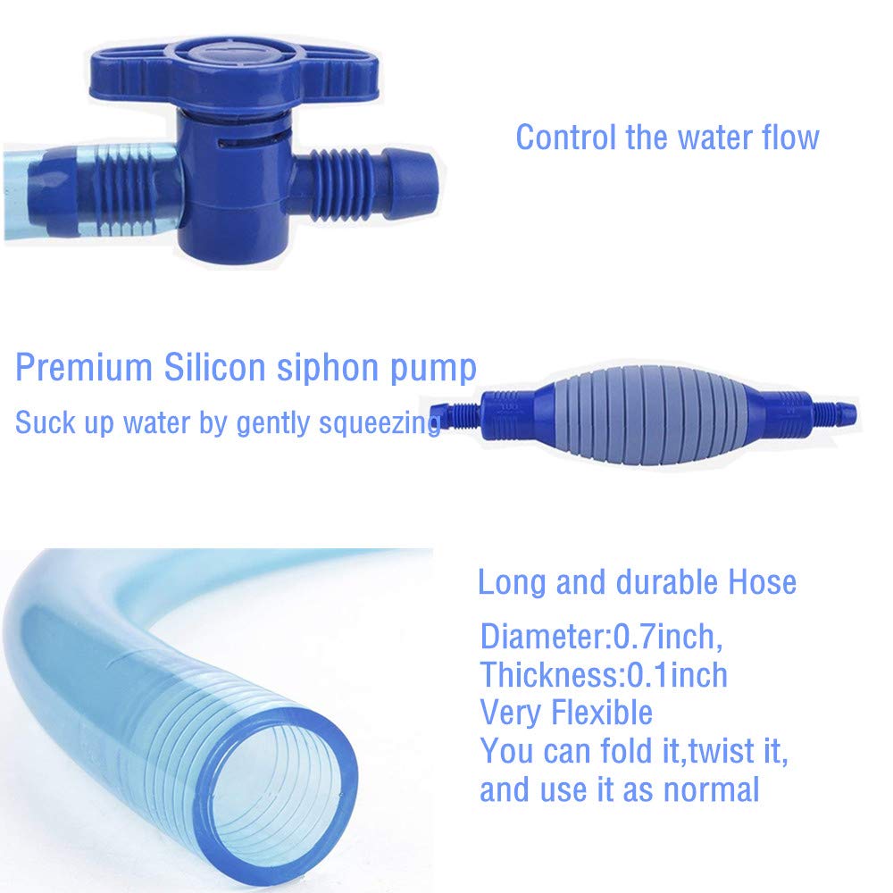 MisteSun Aquarium Fish Tank Gravel Cleaner,Siphon Vacuum Pump Gravel Cleaner Fish Tank Water Changer with Adjustable Flow Control Tape& Aquarium Fish Tank Cleaning Brush