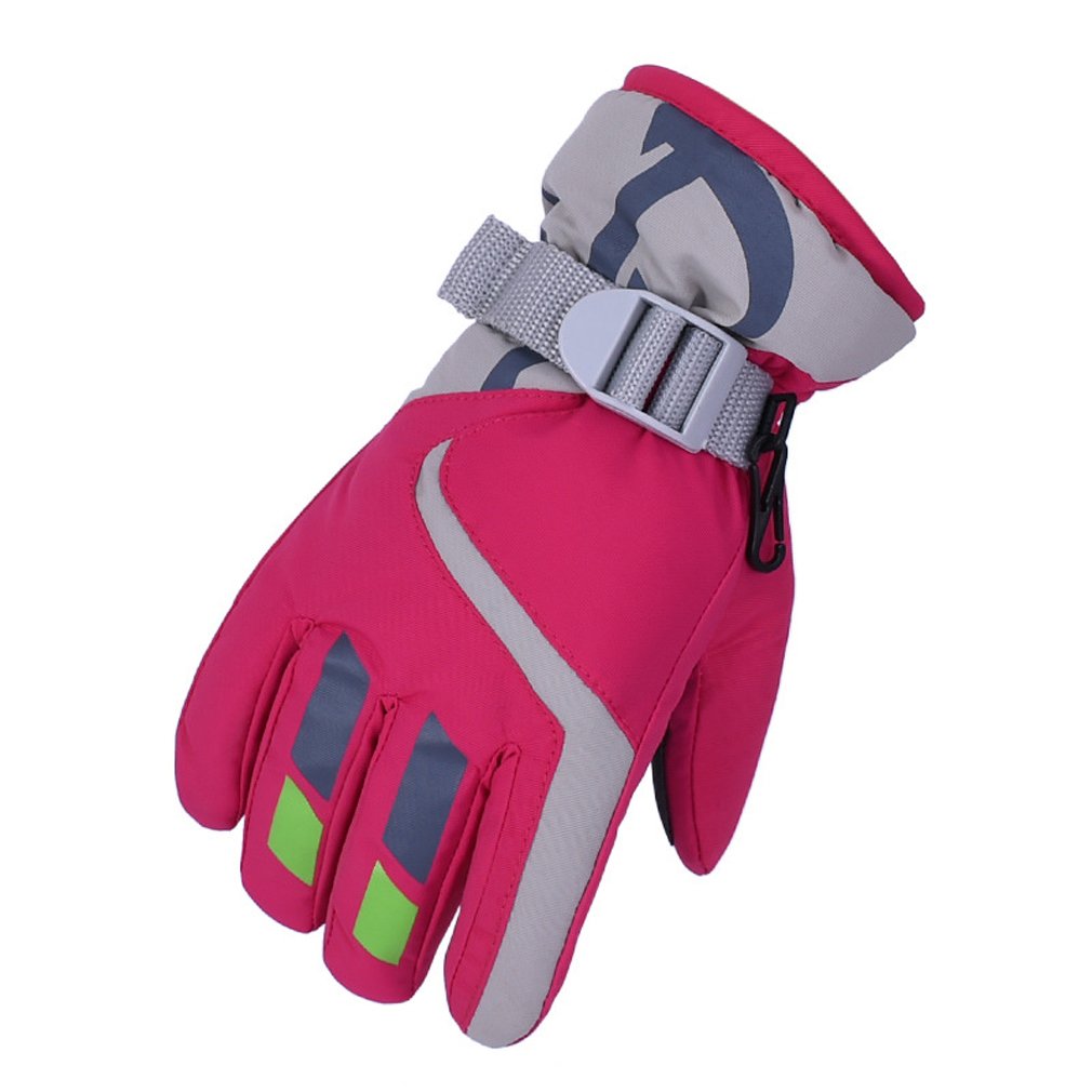AoMagic Warm Children Skiing Gloves Winter Warm Outdoor Sports Full Finger Gloves Boy Girl Gloves-Pink