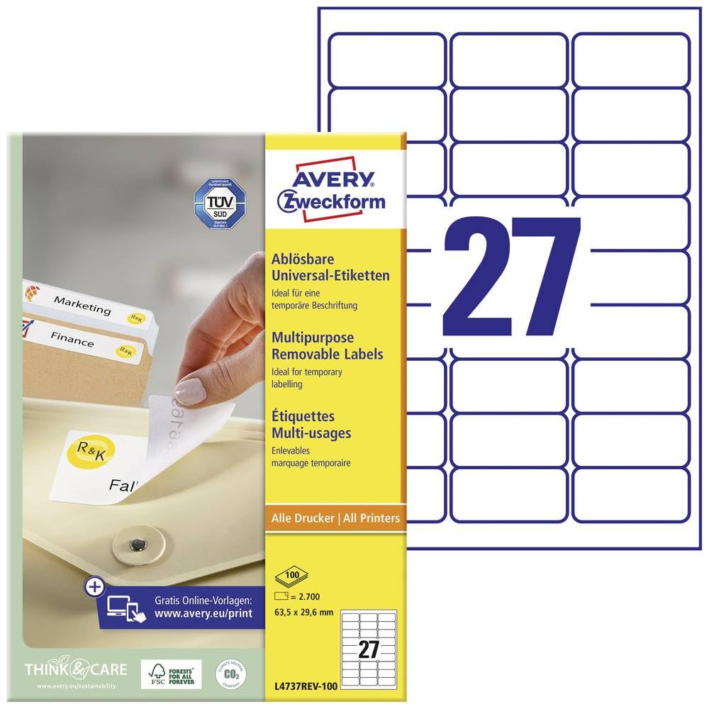 Avery Zweckform L4730REV-25 Universal Labels 2,700 Labels 2,700 Etiketten, 63,5 x 29,6 mm 2,700 โ image 1