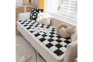 FUNNY FUZZY Couch Covers for Sofa, Pet Mat Bed Couch Cover Washable Pet Bed Cover Cream-colored Large Plaid Square Protective Furniture Sofa Cover, 27.6"×82.7"