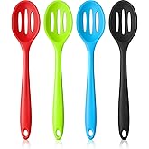 4 Pieces Silicone Slotted Spoons 10.6 Inch Silicone Nonstick Mixing Spoon Large Heat Resistant Multi-color Rubber Utensil Spoon for Mixing, Baking, Serving and Stirring
