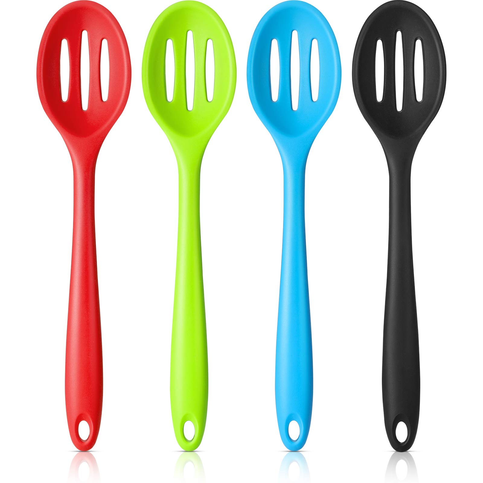 Photo 1 of 4 Pieces Silicone Slotted Spoons 10.6 Inch Silicone Nonstick Mixing Spoon Large Heat Resistant Silicone Basting Spoon Multi-color Rubber Utensil Spoon for Mixing, Baking, Serving and Stirring