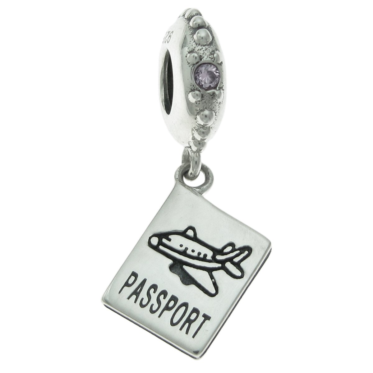 Queenberry Sterling Silver Plane Travel Passport Cubic Zirconia European Style Dangle Bead Charm