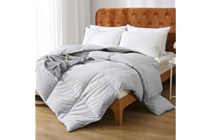 Oaken-Cat Gray Feathers Down Comforter Twin - 100% Organic Cotton, Medium Warm All Seasons Machine Washable Duvet Insert with Tabs (68x90, Mirage Grey)