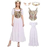 kasahara Renaissance Dress Costume Women with Floral Overbust Corset Top Medieval Ren Faire Costume