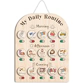 TinyKidz Daily Routine Chart for Kids, Visual Schedule, Routine Chart for Toddlers 3-5, Morning Bedtime Routine Chart for Toddlers, Wooden Chore Chart for Kids