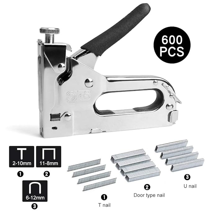 UnionFashionLi Tacker - Tackerpistole holz 3 in 1 mit Heftklammern 600pcs schließen D-U-T-Art Nagel, Hefter für Polster, Deko