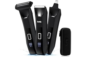 SUTTIK Manscape Body and Ball Trimmer for Men, 3-in-1 Pubic Groin & Nose Hair Trimmer, Ball Shaver & Body Groomer, Wet/Dry Electric Razors for Smooth Shaving, IPX7 Waterproof with Travel Case