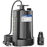 Acquaer 1/3 HP Automatic Submersible Water Pump, 2160 GPH Sump Pump, 115V | Thermoplastic Utility Pump with 3/4&rdquo; Garden Hose Adapter for Swimming Pool Hot Tubs Flooded House Basement with 10 ft Cord