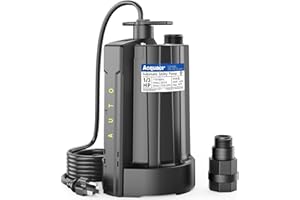 Acquaer 1/3 HP Automatic Submersible Water Pump, 115V Sump Pump with 3/4” Garden Hose Check Valve Adapter,2160 GPH High Flow 