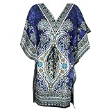 Womens Kaftan Top Dashiki Print African Blue Bohemian Hippie Caftan Cover Up XXXL