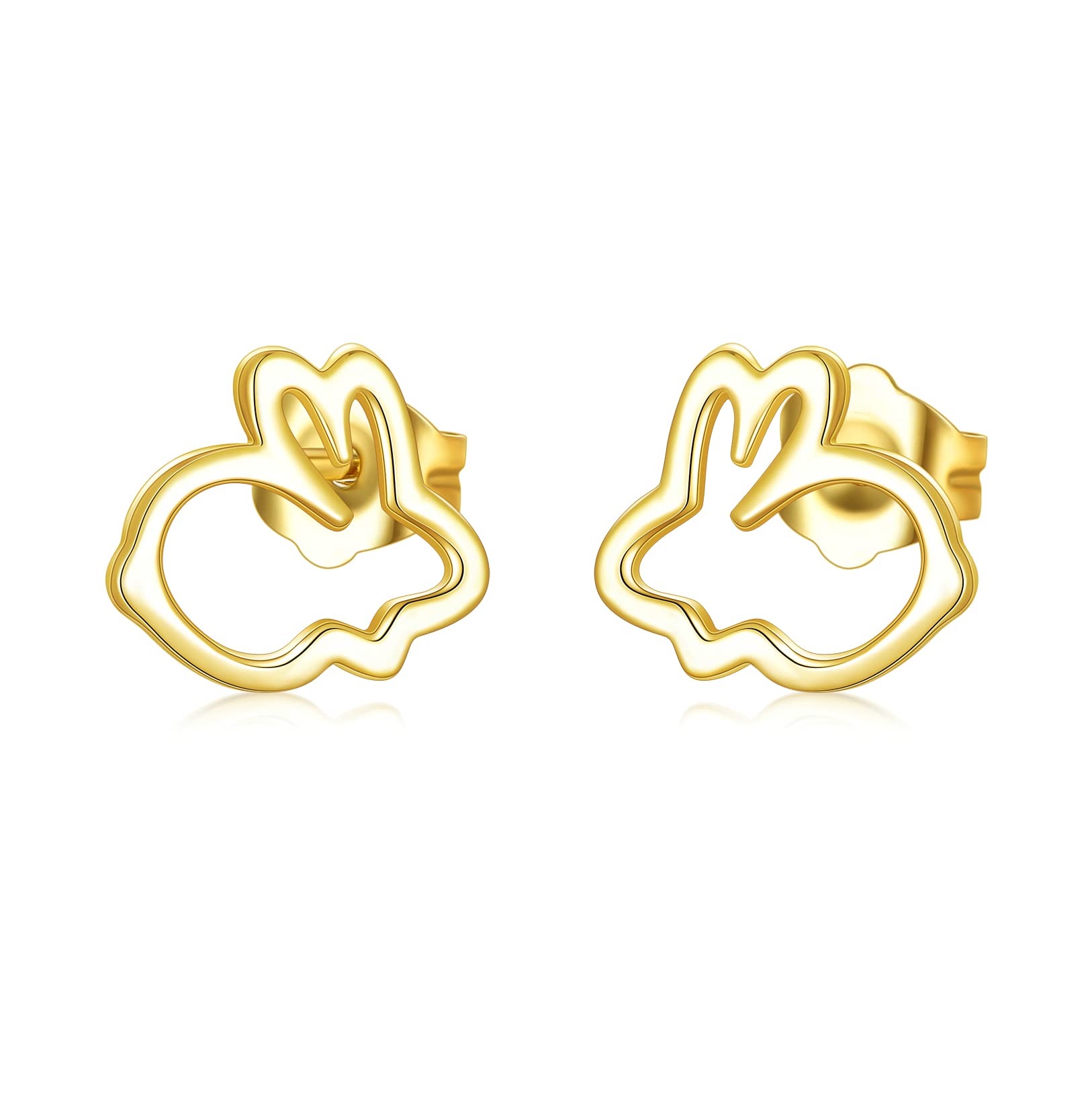 SISGEM 9 ct Gold Rabbit Stud Earrings, Solid Yellow Gold Dainty Hollow Bunny Rabbit Earring Studs, Easter Stud Earrings for Women Girls Ladies Mum Sisters